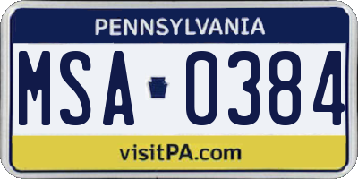 PA license plate MSA0384