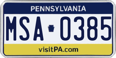 PA license plate MSA0385