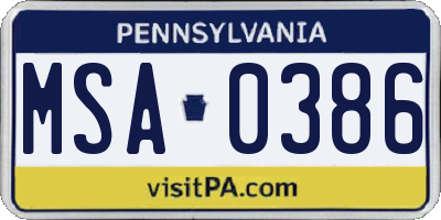 PA license plate MSA0386