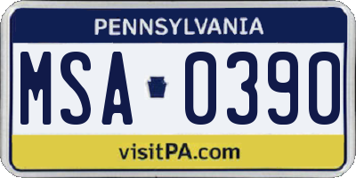 PA license plate MSA0390