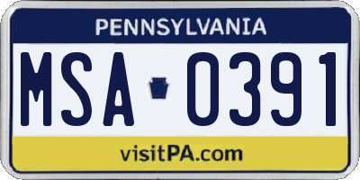 PA license plate MSA0391