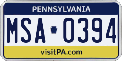 PA license plate MSA0394
