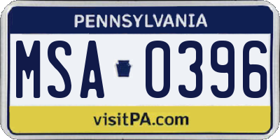PA license plate MSA0396