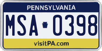 PA license plate MSA0398