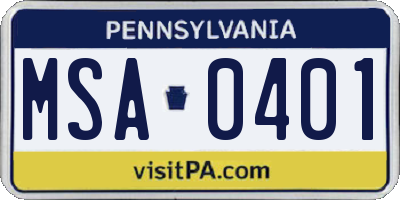 PA license plate MSA0401