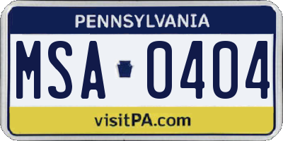 PA license plate MSA0404