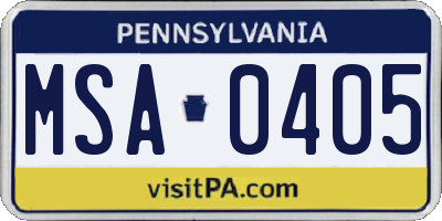 PA license plate MSA0405
