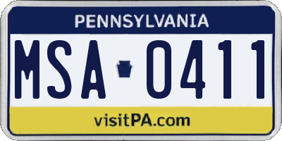 PA license plate MSA0411