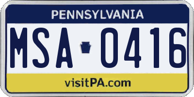 PA license plate MSA0416