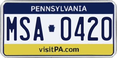 PA license plate MSA0420