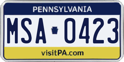PA license plate MSA0423
