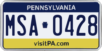 PA license plate MSA0428