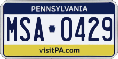 PA license plate MSA0429