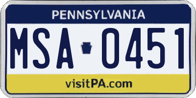 PA license plate MSA0451