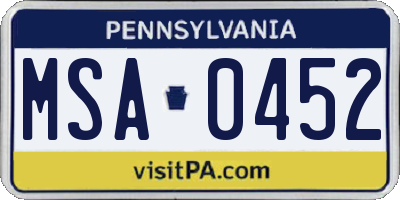 PA license plate MSA0452