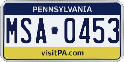 PA license plate MSA0453