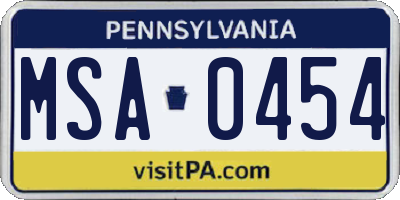 PA license plate MSA0454