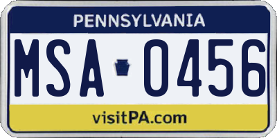 PA license plate MSA0456