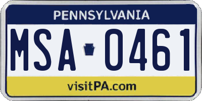 PA license plate MSA0461