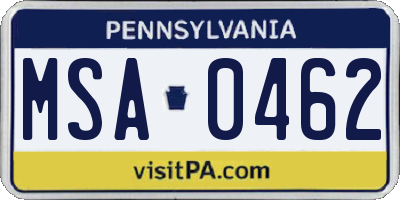 PA license plate MSA0462
