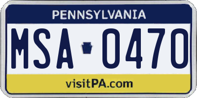 PA license plate MSA0470
