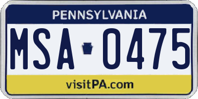 PA license plate MSA0475