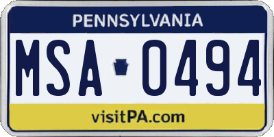 PA license plate MSA0494