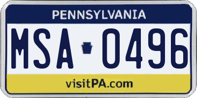 PA license plate MSA0496