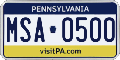 PA license plate MSA0500