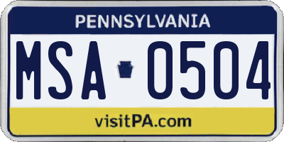 PA license plate MSA0504