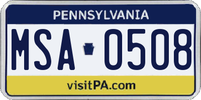 PA license plate MSA0508