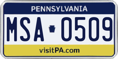 PA license plate MSA0509