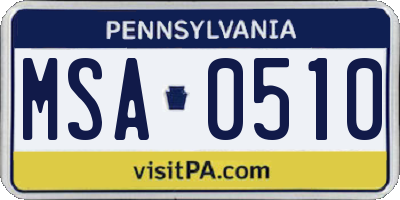 PA license plate MSA0510