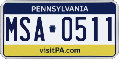 PA license plate MSA0511