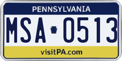 PA license plate MSA0513