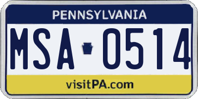 PA license plate MSA0514