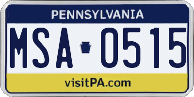 PA license plate MSA0515