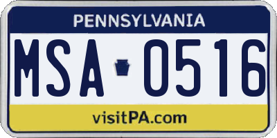 PA license plate MSA0516