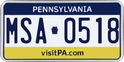PA license plate MSA0518