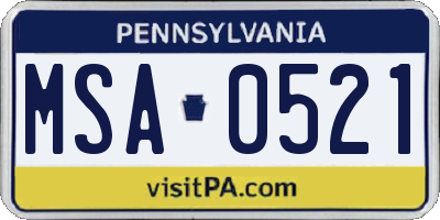 PA license plate MSA0521