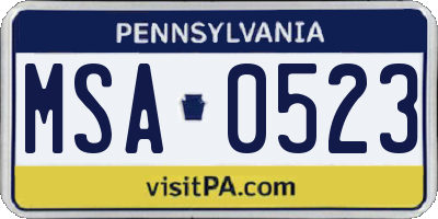 PA license plate MSA0523
