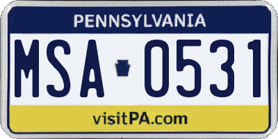 PA license plate MSA0531