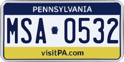 PA license plate MSA0532