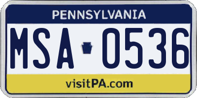PA license plate MSA0536