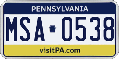 PA license plate MSA0538