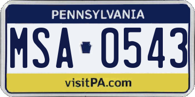 PA license plate MSA0543