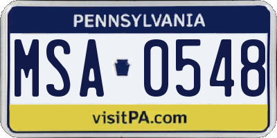 PA license plate MSA0548