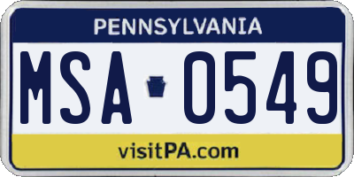 PA license plate MSA0549