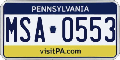 PA license plate MSA0553