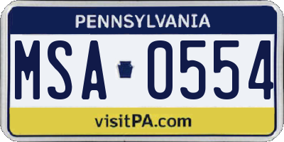PA license plate MSA0554